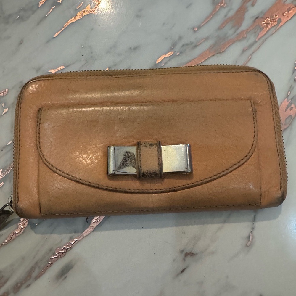 Chloe Lily Leather Zip Around Long Wallet Purse Salmon